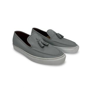 Gray Leather Tassel Loafers